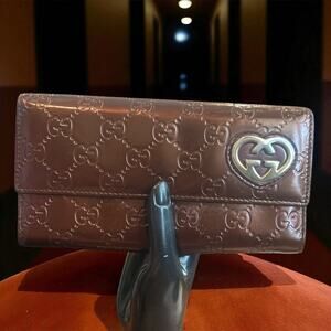 Gucci Shiny Guccissima Lovely Heart Continental Wallet Scarlatto